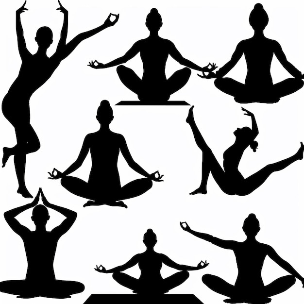 Vektor-Silhouette von Menschen, die Yoga praktizieren