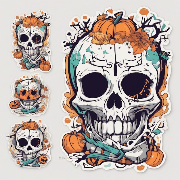 Vektor-T-Shirt-Design-Illustration Kawaii-Skelett feiert Halloween mit hoher Detailliertheit