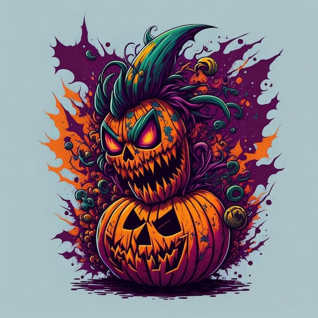 Vektor-T-Shirt-Kunst bereit zum Drucken farbenfroher Graffiti-Illustration eines Halloween-Kürbisses süße Aktion