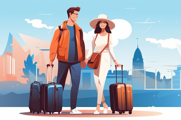 Vektor-Touristenpaare mit Reisetaschen-Illustration