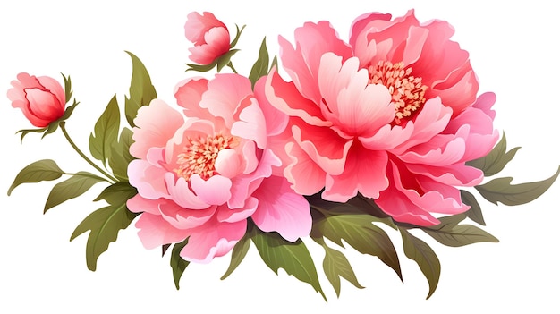 Vektorblumenillustration mit rosa Pfingstern auf weißem Hintergrund