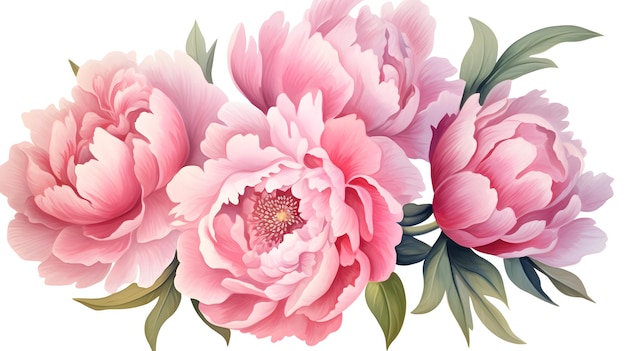 Vektorblumenillustration mit rosa Pfingstern auf weißem Hintergrund