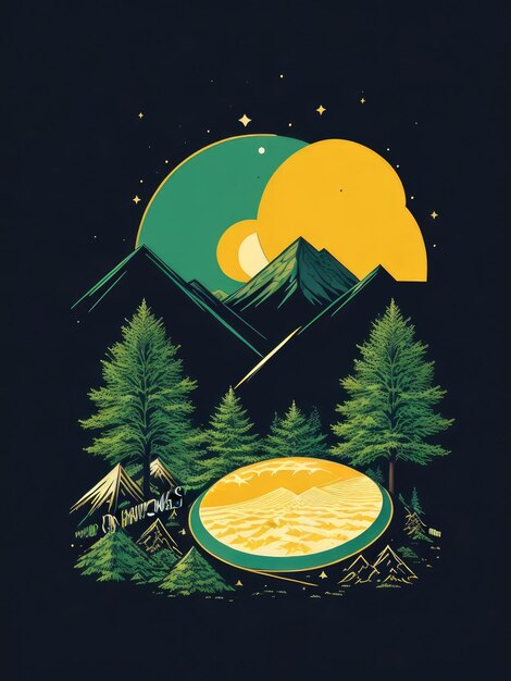Vektordesign-Illustration Berg und Wald für T-Shirt-Druck