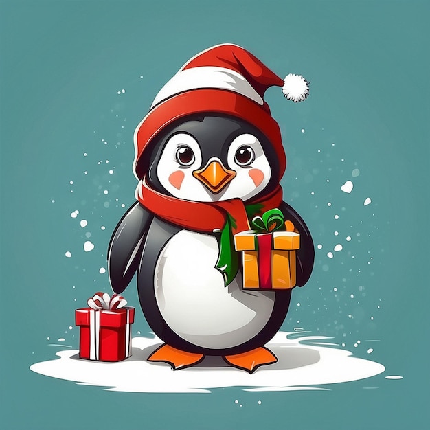 Foto vektordesign von niedlichem pinguin mit weihnachtsgeschenk, erstellt mit ki