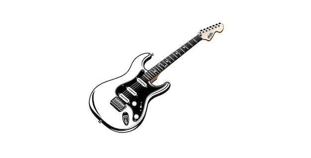 Vektorelektrische Gitarre Vektor schwarze Kontur und weiße elektrische Gitarre vektorische Illustration