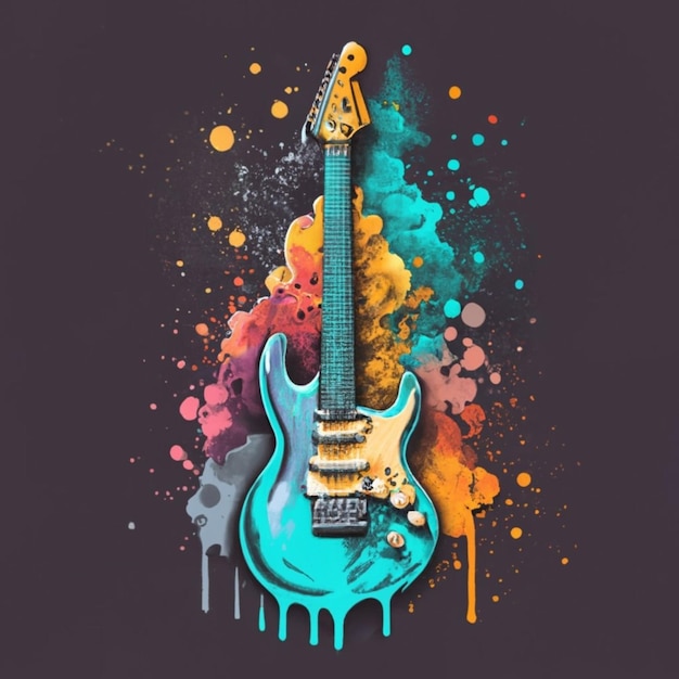 Vektorgitarrenillustration für T-Shirt-Design Digitale Kunst Hintergrund Wasserfarbe Splashes