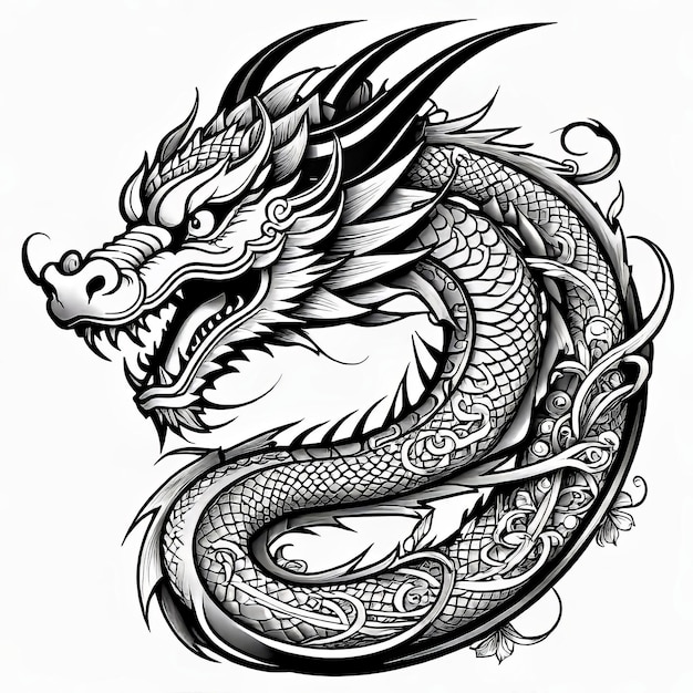 Vektorillustration Asiatische chinesische Drachen-Tattoo-Vorlage Asiatische Muster und Ornamente