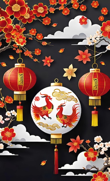 Vektorillustration chinesische Neujahrsgrüße traditionelle chinesische Blumenmuster und rote Laterne