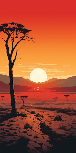 Vektorillustration der Savanneformation der Wüstenlandschaft bei Sonnenuntergang