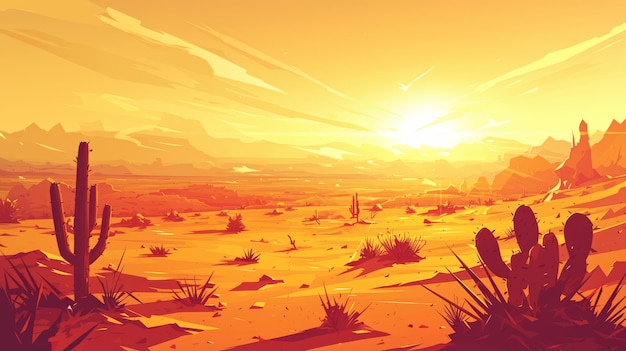 Vektorillustration der wunderschönen Landschaft der westlichen Wüste mit sonnigem Wetter und riesiger Wüste