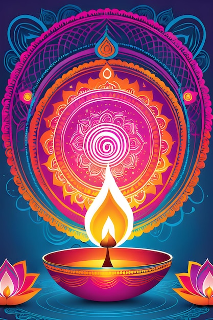 Vektorillustration des Hindu-Diwali-Festivals mit traditionellen indischen leuchtenden und farbenfrohen Diyas