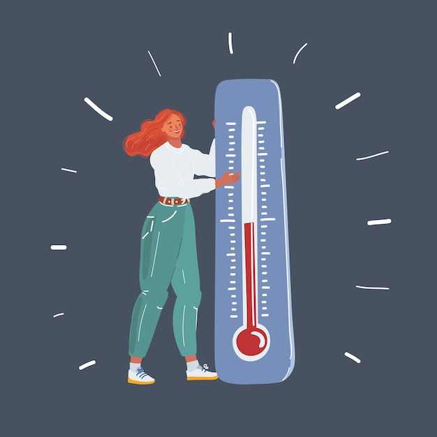 Vektorillustration einer Frau mit Thermometer in den Händen