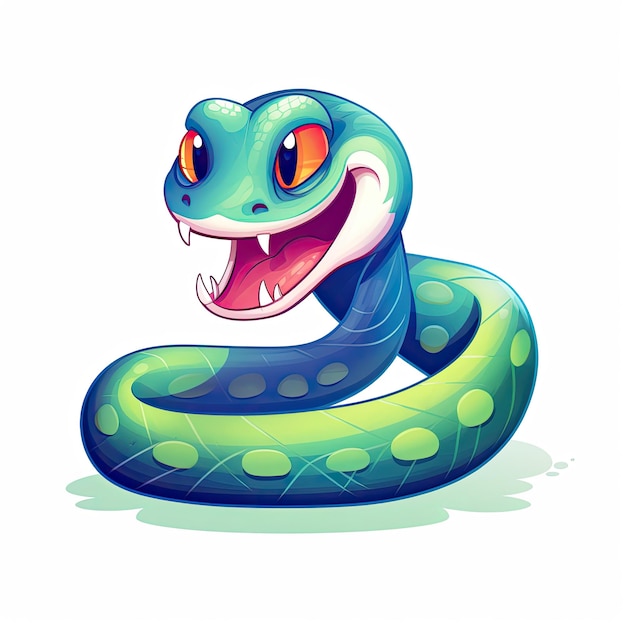 Vektorillustration einer liebenswerten Schlangenikone, die eine freundliche Schlange mit lebendigen Farben und einem charmanten lächelnden Gesichtsausdruck darstellt