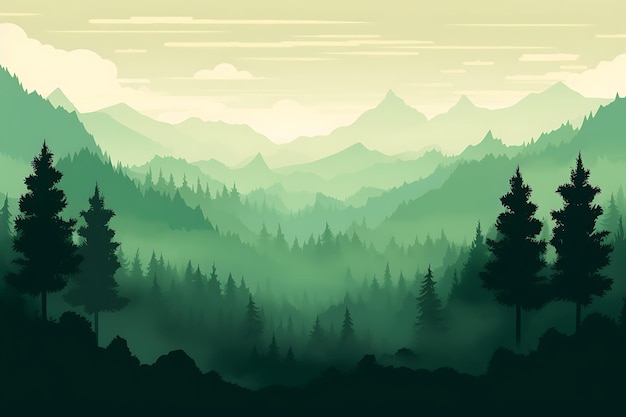 Vektorillustration einer ruhigen Waldlandschaft in Schatten O friedliche beeindruckende Natur