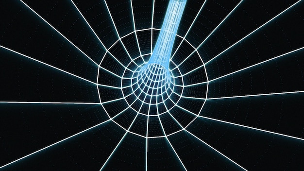 Vektorillustration eines dreidimensionalen Tunnels und eines Wurmlochs in einem flachen, abstrakten wissenschaftlichen 3D-Stil