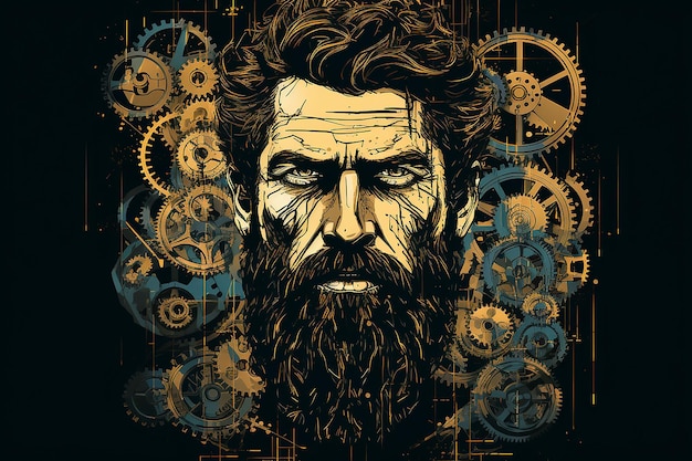 Foto vektorillustration eines erfinders in einem steampunk ai generiert