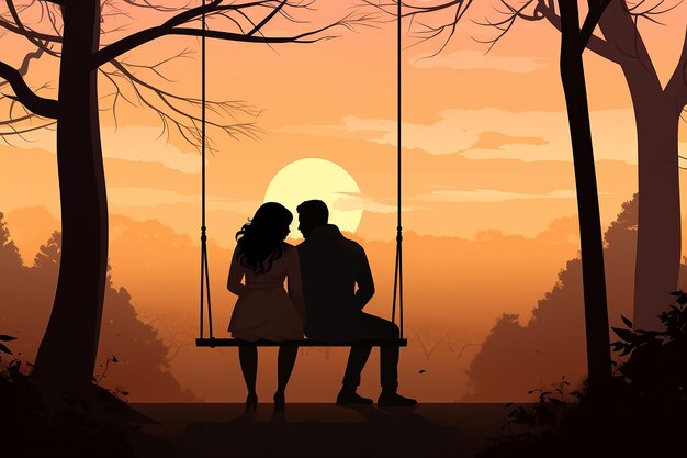 Vektorillustration eines Paares Silhouette Valentinstag Ai generiert