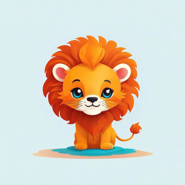 Vektorillustration Flaches Logo des entzückenden Chibi-Löwen