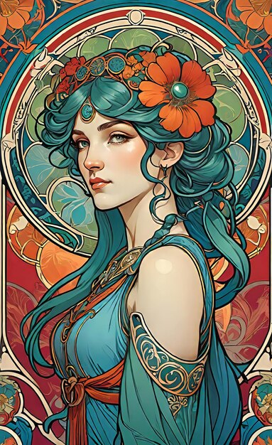 Vektorillustration im Art-Nouveau-Stil mit Blumenmuster im Retro-Vintage-Stil mit Dekorativen