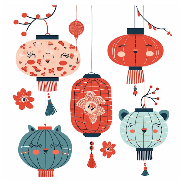 Vektorillustration Set von niedlichen chinesischen Neujahrslaternen