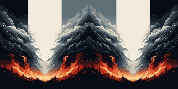 Vektorillustration von Feuer und Rauch am Nachthimmel Explosion Flamme grafischer Hintergrund