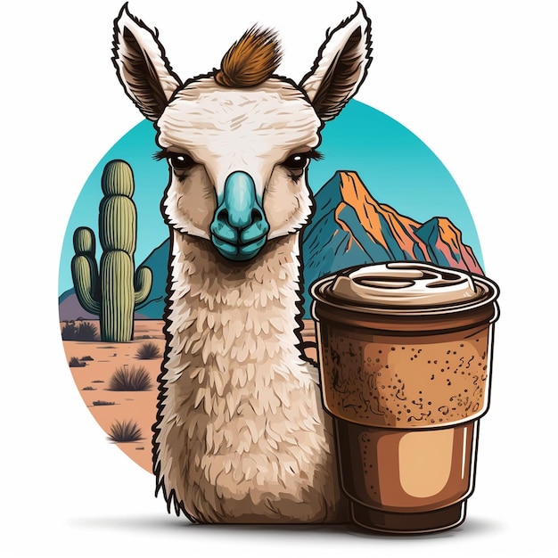 Vektorillustration von Lamas, die Kaffee trinken