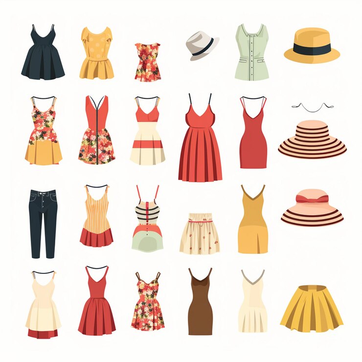 Foto vektorkleidung illustration kleidung isolierte design-ikonen kleidung mode bekleidung set kleidung