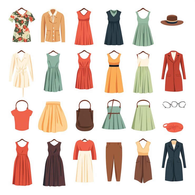 Foto vektorkleidung illustration kleidung isolierte design-ikonen kleidung mode bekleidung set kleidung
