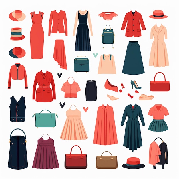 Vektorkleidung Illustration Kleidung isolierte Design-Ikonen Kleidung Mode Bekleidung Set Kleidung