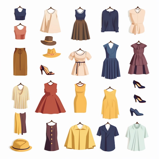 Vektorkleidung Illustration Kleidung isolierte Design-Ikonen Kleidung Mode Bekleidung Set Kleidung