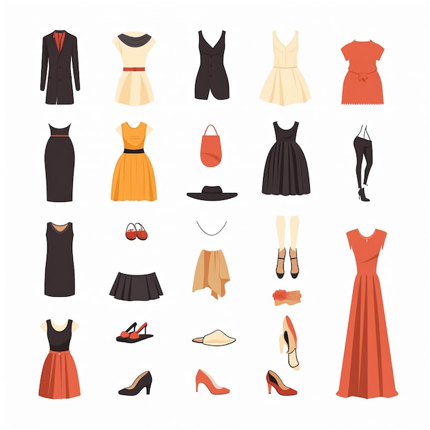 Vektorkleidung Illustration Kleidung isolierte Design-Ikonen Kleidung Mode Bekleidung Set Kleidung