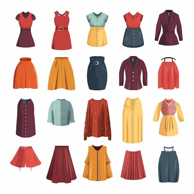Vektorkleidung Illustration Kleidung isolierte Design-Ikonen Kleidung Mode Bekleidung Set Kleidung