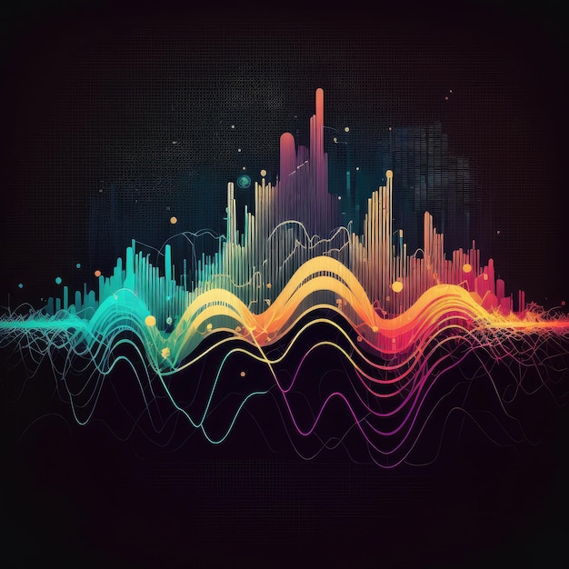 Vektorlinie Kunstwerk eine Audio-Wellenform lebendige Farben KI-Generation