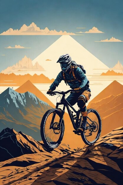 Vektorporträt Mountainbike-Rennen in der Abenddämmerung fängt die Freiheit ein