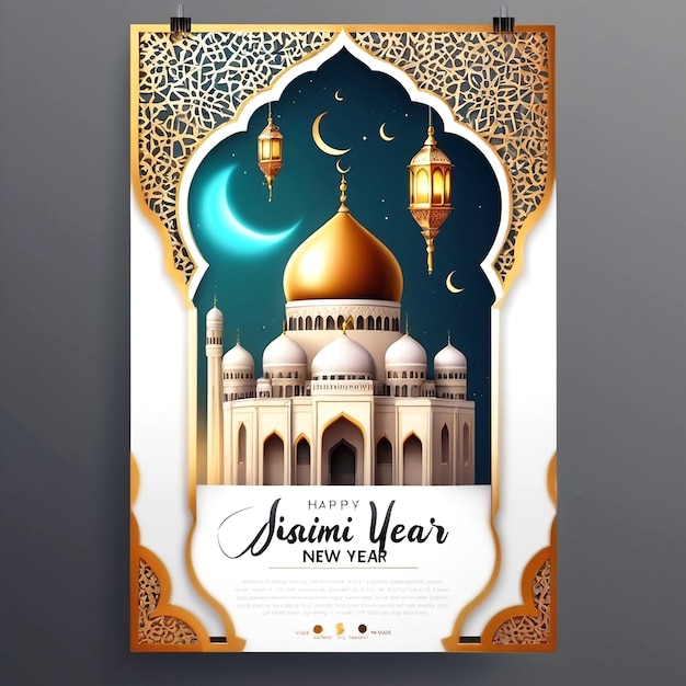 Vektorrealistische vertikale Plakatvorlage für die Feier des islamischen Neujahrs
