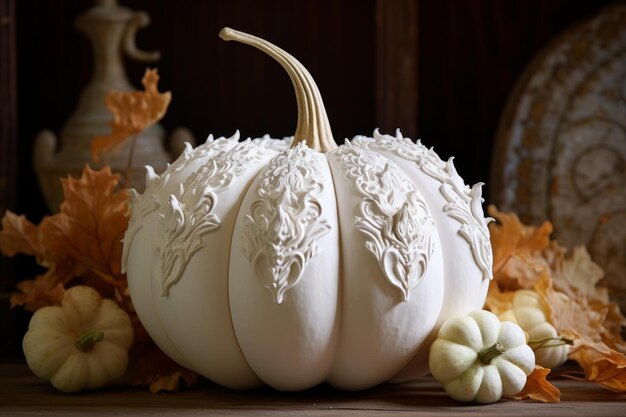 Foto la vela blanca de la calabaza perfumada es una fiesta que genera ai.