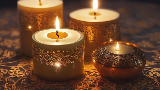 Vela brilhando à noite cartão de saudação festivo convite para o mês sagrado muçulmano de Ramadã Kareem