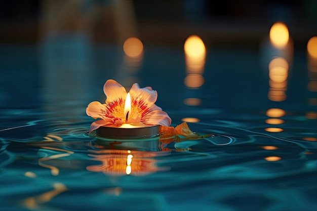 Vela com flor na piscina