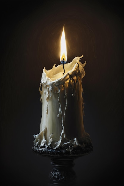 Una vela encendida con la palabra vela en ella