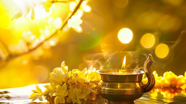 Una vela está encendida saludos para el festival de Vishu