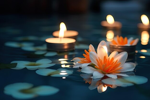 Vela con flor en la piscina