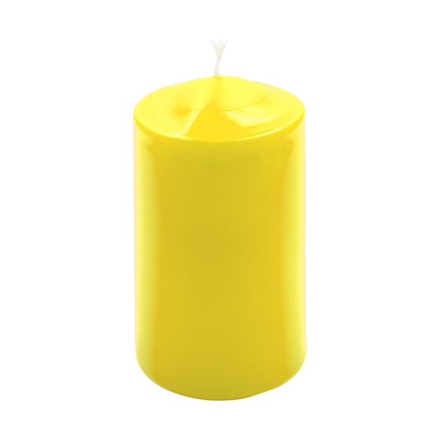 Vela grande de aroma amarillo sobre fondo blanco