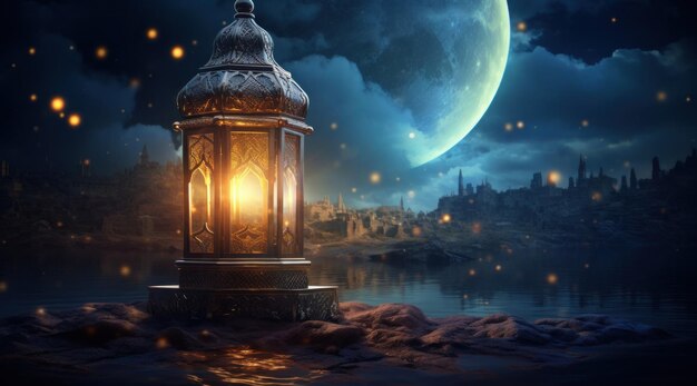 una vela y una linterna acompañadas de una estrella y una luna en el cielo