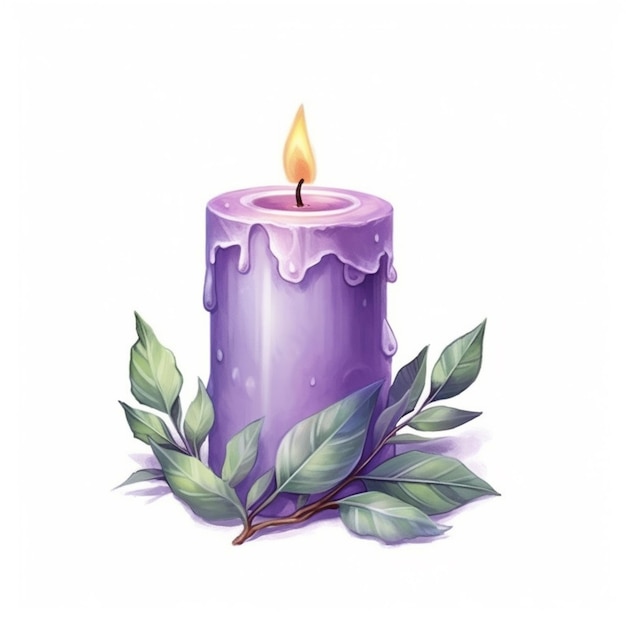 Foto una vela púrpura con una hoja verde en el lado generativo ai