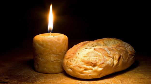 una vela que está encendida en una mesa al lado de una vela