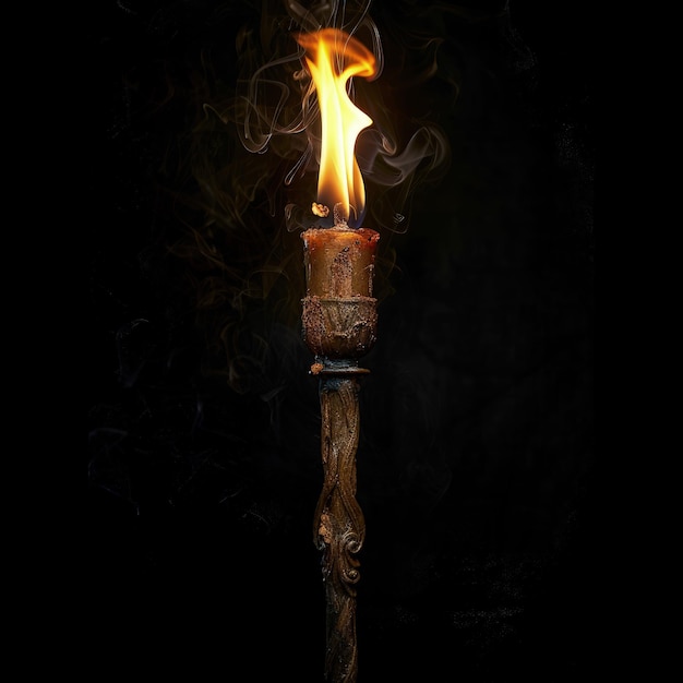 una vela que está encendida con la palabra fuego en ella
