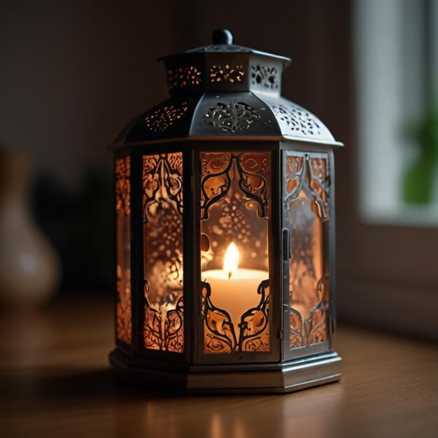 una vela que está en una mesa con una vela en ella