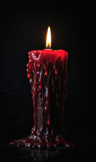 Foto una vela roja ardiendo sobre un fondo negro
