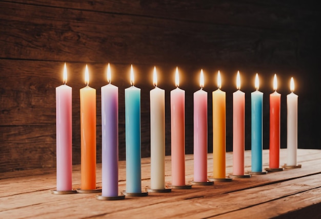 Vela de las vacaciones de Hanukkah que quema la vela de los símbolos de las festividades de Chanuka