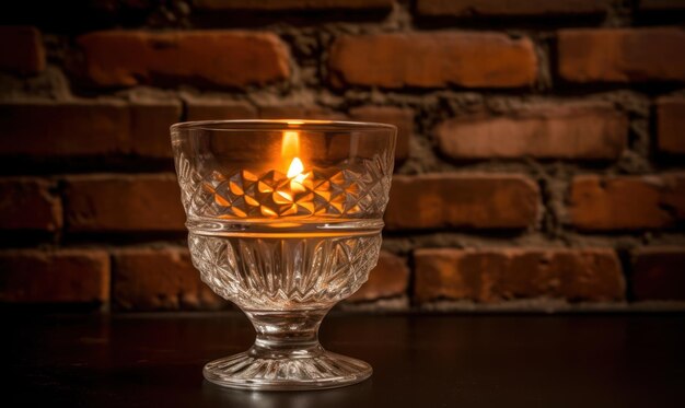 Una vela en un vaso sobre una mesa